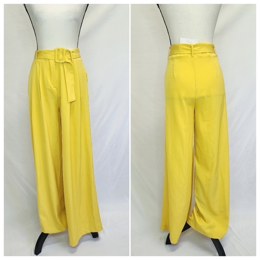 One N More High Waist Pleat Side Pockets Wide Leg Belted Pants